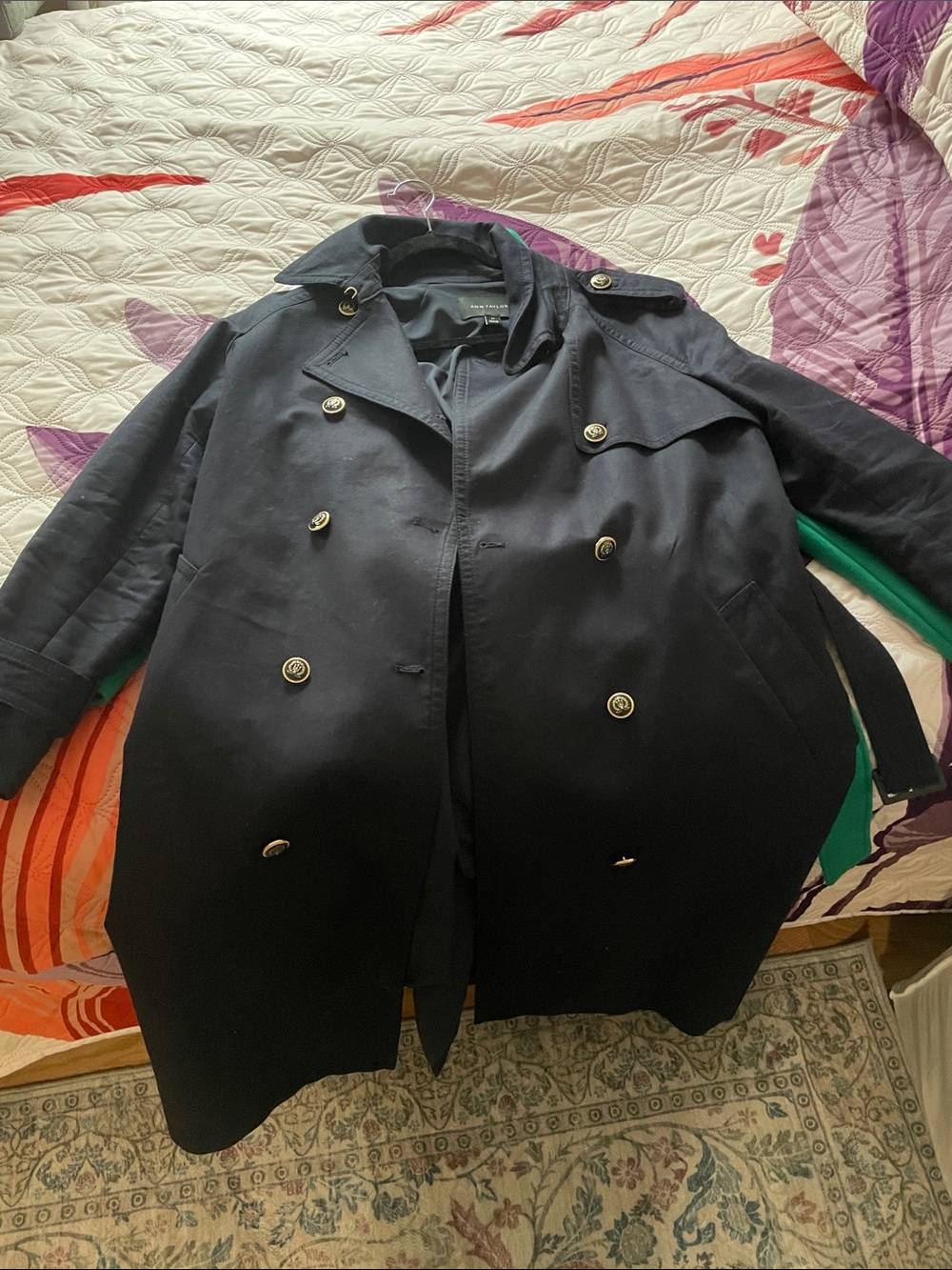 Ann Taylor Navy Double-Breasted Trench Coat